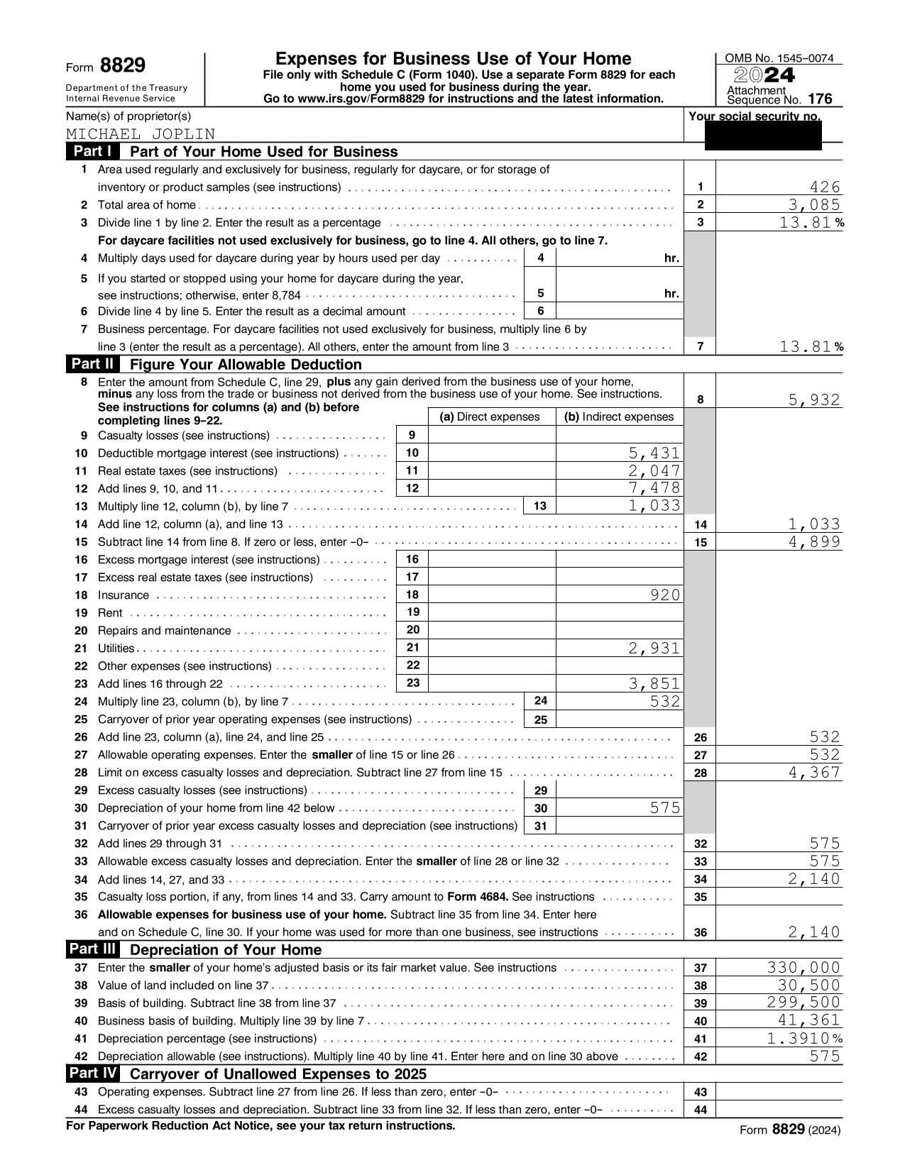Form 8829 Page 1